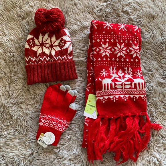 Red hat, scarf, and gloves - Picture 2 of 2